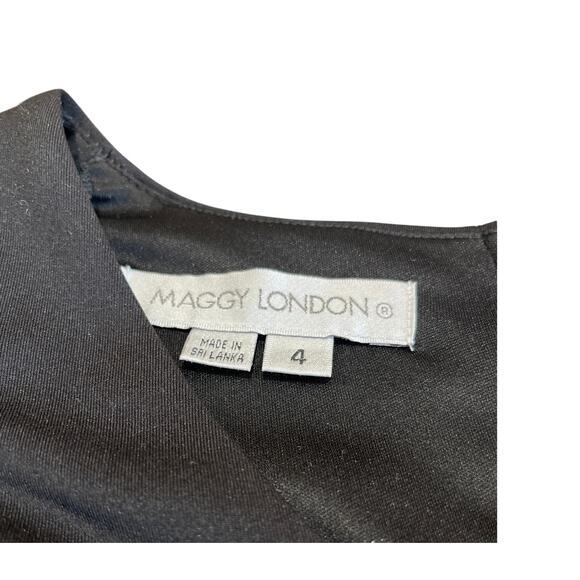 Maggie London Cap Sleeve Black Slimming Illusion Dress Womens Size 4 Career - Picture 7 of 10